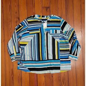 Calvin Klein Top Striped Button Front Blouse Long Sleeve Size 3X Casual light